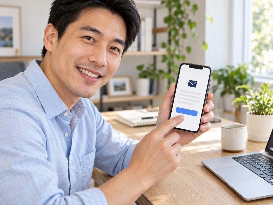 Illustration: a confirmation email on a phone