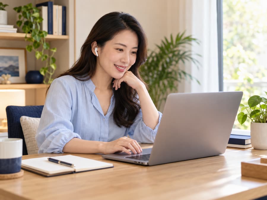Illustration: a participant joining an online class on a laptop