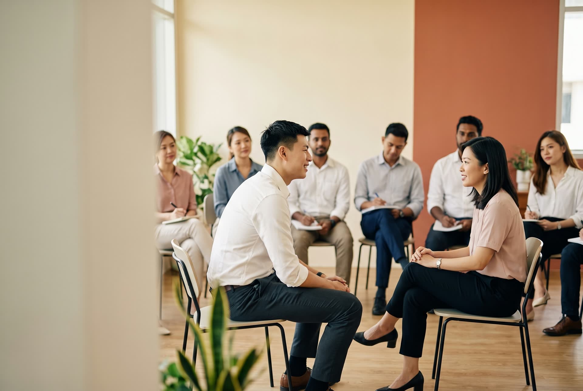 示意图:学员在工作坊中进行角色扮演,其他人观摩并记录